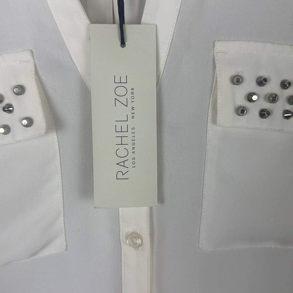 Rachel Zoe Casual White Button-Up Blouse with Metal Detail Size Large - Picture 4 of 13